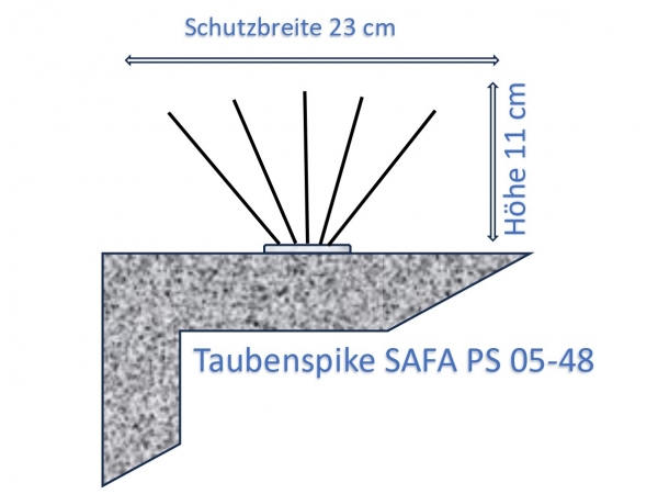 Pigeon spike SAFA PS 05-48, 5-row, 50 cm long, made of stainless steel